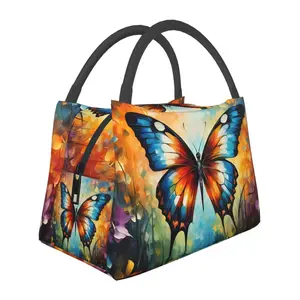 lunch box for women，lunch bag, reusable portable insulation bag, insulation bag,butterfly pattern, suitable for outdoor camping, work, school, fitness