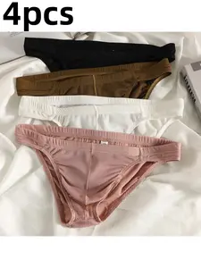 Men's Low Waist Semi-Transparent Mesh Thong Briefs Underwear, 4 Pack Slim Fit Breathable Comfortable Casual Wear, All Seasons Office Use