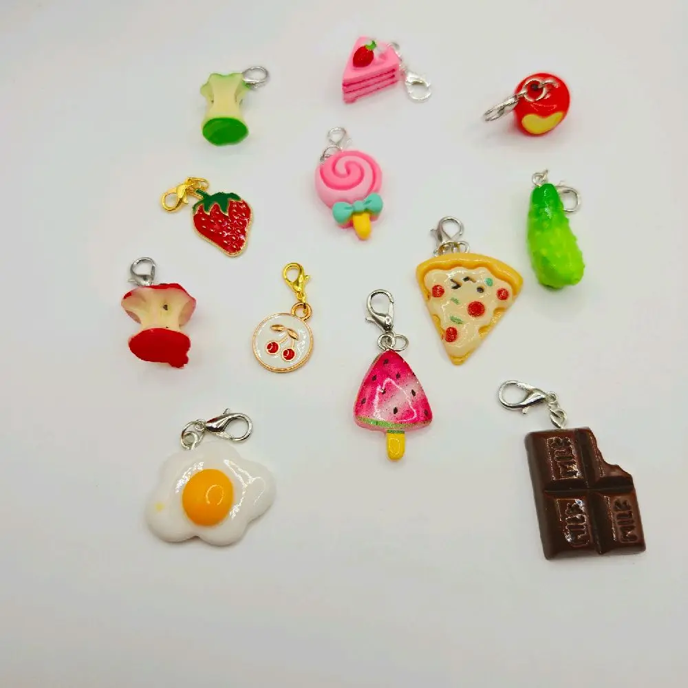 Cute Food Badge Reel Charms Add On Chocolate•Cake•Pickle•Pizza•Strawberry•Cherries•Watermelon•Fried Egg•Apple•Lollipop