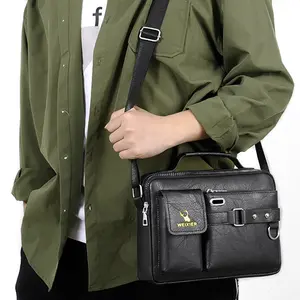 Men's PU Leather Shoulder Bag Crossbody Bag Suitable For Business Travel Can Fit For 8 Inch Laptop Waterproof Wear-resistant