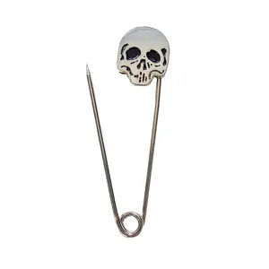 Lip Service Chrome and Black Enamel Skull Kilt Safety Pin LS-207 Large 3"x3/4" Pin for Dagger Love Jewelry Brooches Silver Metal with Black Enamel