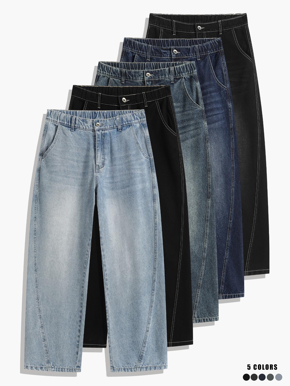 Men’s loose straight-leg jeans for autumn/winter, featuring a patchwork design and retro street style—versatile and easy to match.