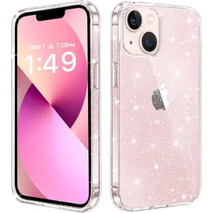 Entronix Glitter Clear Case for iPhone 13 Mini, Crystal Clear Sparkly Bumper Cover Smartphone Cellphone