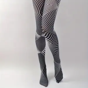 Men's and Women's Black and White Striped Transparent Pantyhose - Full-Length Tight Tights with Thick Thigh Stripes, Sexy Underdress Opaque Leggings, Suitable for Dates and Theme Events - Machine Washable (Unisex Novelty Socks)