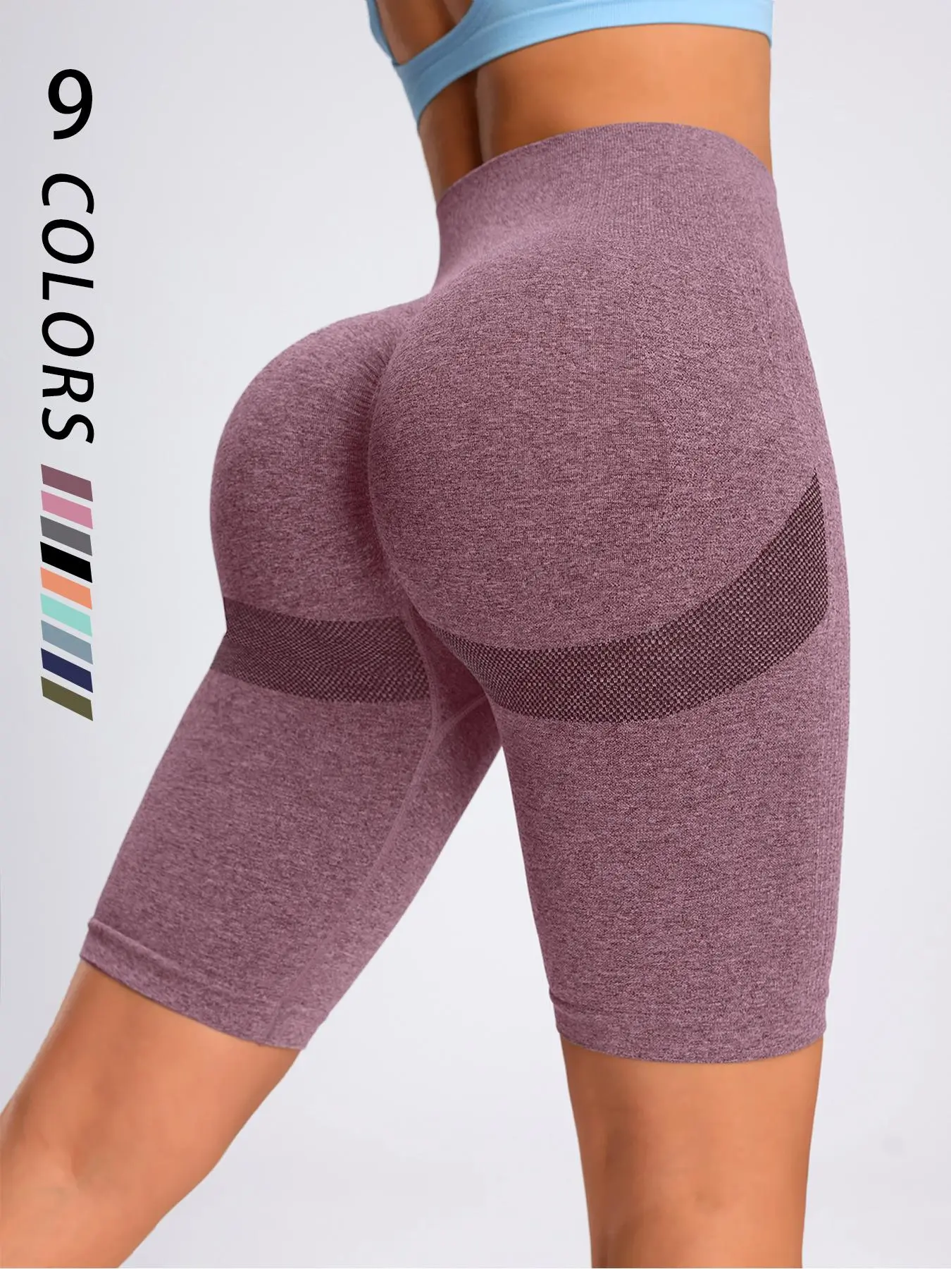 Women's Solid High Waist Gym Shorts, Seamless Yoga Shorts, Ladies Sportswear for Indoor Outdoor Wear, Stretchy Seamless Shorts, Gym Exercise Activewear, Workout Shorts, Tight Fitted Shorts