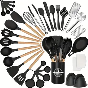 43pcs Silicone Cooking Utensils Set - Non-Stick, Heat Resistant, Wooden Handles, Includes Holder Kitchen Sturdy heat resistant silicone kitchenware