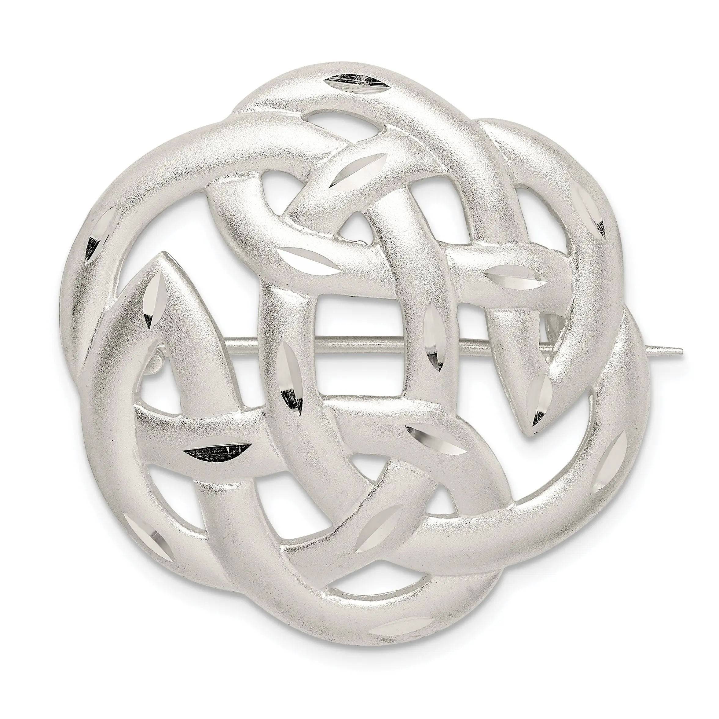 925 Sterling Silver Celtic Knot Brooch Pin for Female, Diamond-Cut Satin Finish Collar Accessory