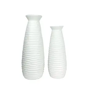 Set of 2 Matte White Ceramic Cylinder Vases - Minimalist Modern Design | Aria Home