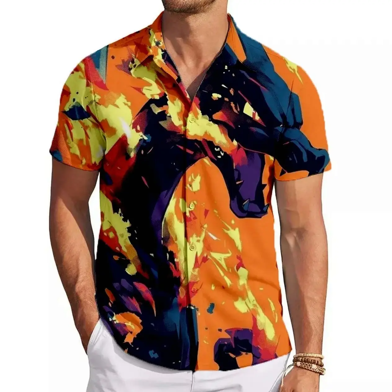 Shiny Charizard PKM Hawaiian Shirt | Cool Summer Anime Vibes for Men & Fans
