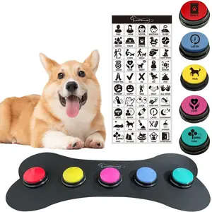 Set of 5 Color Dog Buttons with Rubber Mat for Communication,Voice Recording Button,Dog Talking Buttons,Pet Buttons,Dog Training&amp; Behavior Aids,Train Your Dog to Voice What They Want