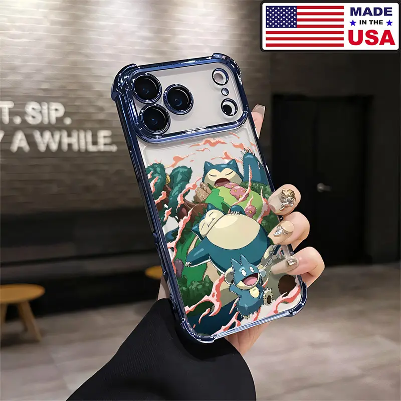 Snorlax & Munchlax Pokemon Anime Aesthetic Custom Silicone TPU Phone Case - Protective, Shockproof Casing for iPhone 17/16/15/14/13/12 Plus Pro Max Ultra & Samsung 22/23/24/25 Plus Pro Max Ultra Mobile Accessories
