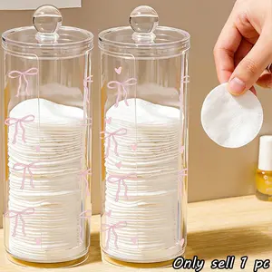 Bow Print Cosmetic Cotton Pad Storage Box, Makeup Storage, Beauty Supply Storage, Cotton Swab And Dental Floss Storage Jar, Acrylic Transparent Material Cosmetic Pad Jar, Washable And Easy To Clean