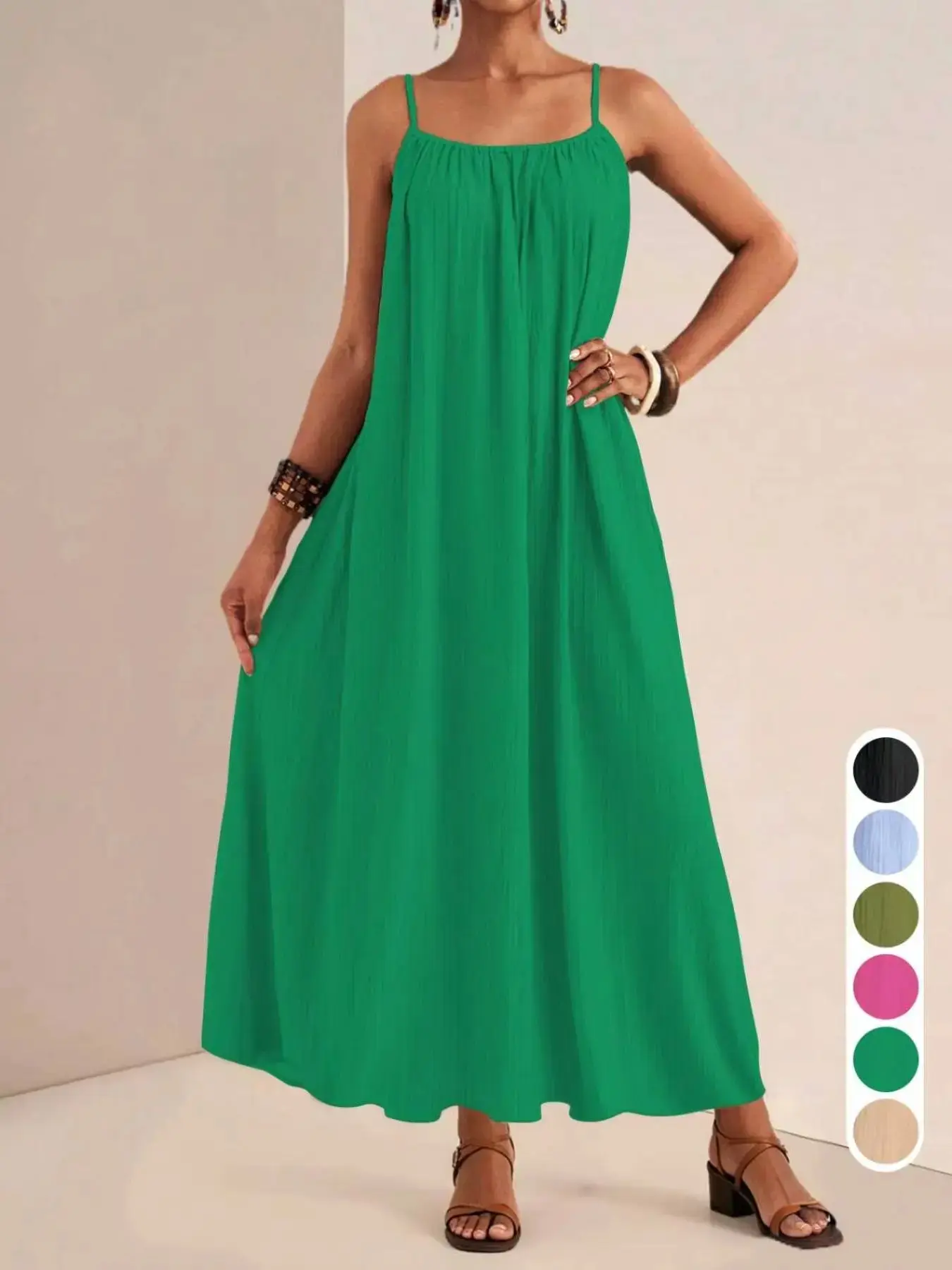 Casual Loose Halter Long Dress, Flowy Summer Vacation Dress, Comfortable Beach, Simple Elegant Chic Fashion Sundress, New Season Style Ff2629