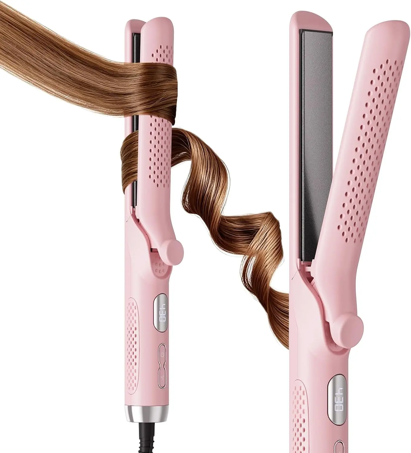 360° Airflow Styler, 2‑in‑1 Hair Curler & Straightener, 5.3 Inch Snag‑Free Titanium Plates, Cooling Air Vents for Long‑Lasting Curls, Adjustable Temperature & Auto Shut‑Off, Blush