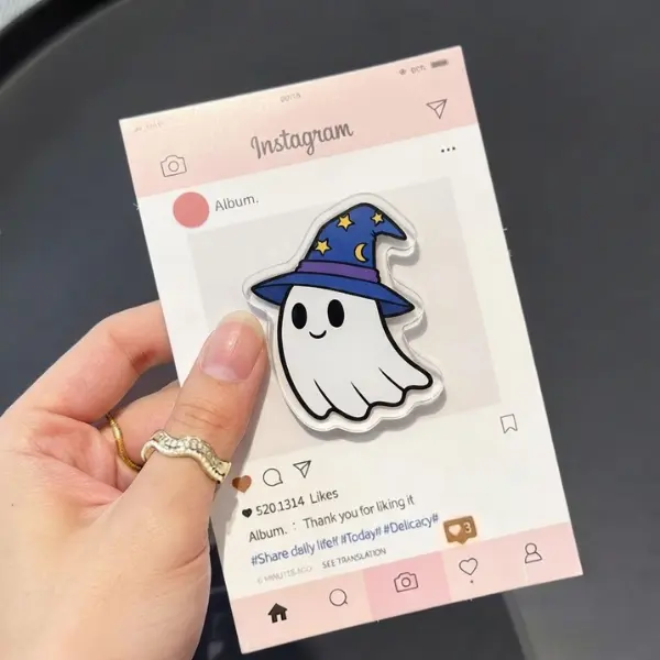 Whimsical Wizard Ghost Cartoon Phone Grip, Cute Witch Hat Ghost MagSafe PopSocket, Spooky Magical Ghost Phone Socket, Halloween Reader Gift