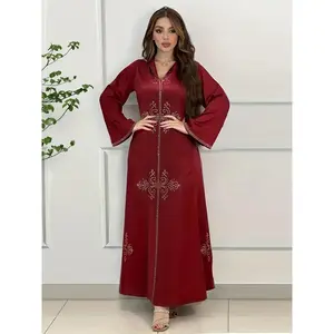 [Elegant Abaya Dress] Elegant Women's Traditional Middle Eastern Abaya Dress - Islamic Robe with Long Flowing Hem, Burgundy/Red, Machine Washable Non-Stretch Fabric for Wedding, Everyday & Formal Events - Includes Belt, Muslim Dress, Modest Apparel, Nontr