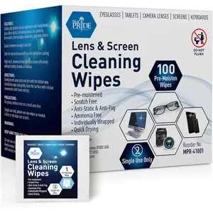MED PRIDE 100 Pre-Moistened Anti-Fog Lens and Screen Cleaning Wipes for Eyeglasses, Touchscreens, Camera Lenses; Quick-Dry, Scratch-Free, Individually Wrapped Shield Line