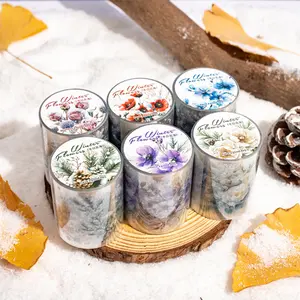 6 types winter die cut tape Winter floral theme PET waterproof material Vintage style Self adhesive DIY journal decoration scrapbook stationery tape