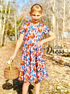 Embroidered Chicken/rooster Twirly Dress