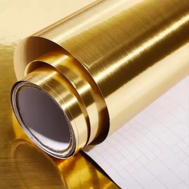 1 Roll Brushed Gold Wallpaper, Modern PVC Waterproof 3D Metallic Style, Ideal for Bedroom Accent Wall, Interior Walls Decoration, Decorative Wallpaper