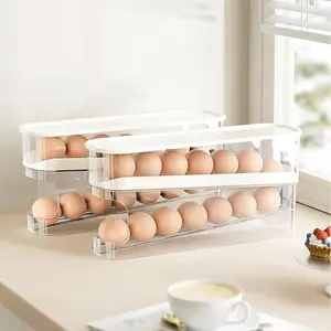 Double-Layer Egg Storage Box for Refrigerator, Automatic Rolling Egg Holder, Fridge Organizer Tray for Eggs, Space-Saving Kitchen Egg Dispenser Container
