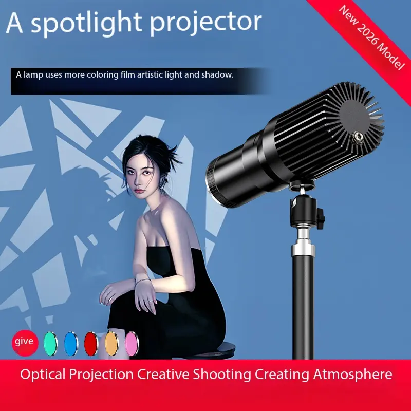 Aluminum Alloy Metal COB All-in-1 Spotlight Camera Accessory, Photo Lighting & Studio Video Lighting Fill Light with 35 Gobo Color Filters for Shadow Portrait Shooting, Includes Gobos Fill Light Attachment Cob Video Light Video Fill Lamp Selfie Fill Light