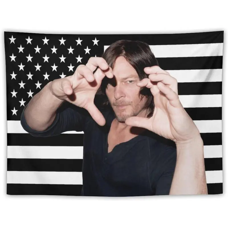 Custom Aesthetic Daryl Star Dixon Tapestry - Soft-Tone Art Figure, Blush Pink Stars and Stripes Flag Motif, 60in x 40in Synthetic Cotton-Linen Wall Hanging, Light Luxury Home Decor for Bedrooms/College Dorms