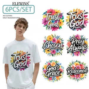 6Pcs Flower Language Hot Stamping DTF Transfer Film Heat Transfer Vinyl for Tshirt Hoodie Jeans Backpack Pillow Machine Washable Creative Festival Gift DIY Decal for Men Women