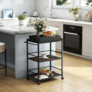 3-Tier Kitchen Bakers Rack Utility Serving Cart with Removable Tray Sturdy Metal Frame 10 Hooks Organiser for Baking and Storage tiktokshopspringglowup