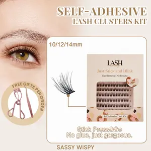 Lashterally Sassy Wispy Self-adhesive Lash Clusters Kit Pre-glued Easy Apply Easy Remove 5D Fluffy False Eyelashes 10mm/12mm/14mm 90 Eyelash Clusters Makeup Cosmetic