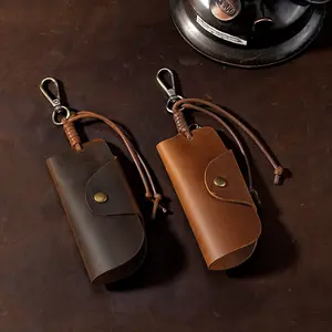 Men's and women's car key case, vintage top-layer cowhide leather key storage and protection cover