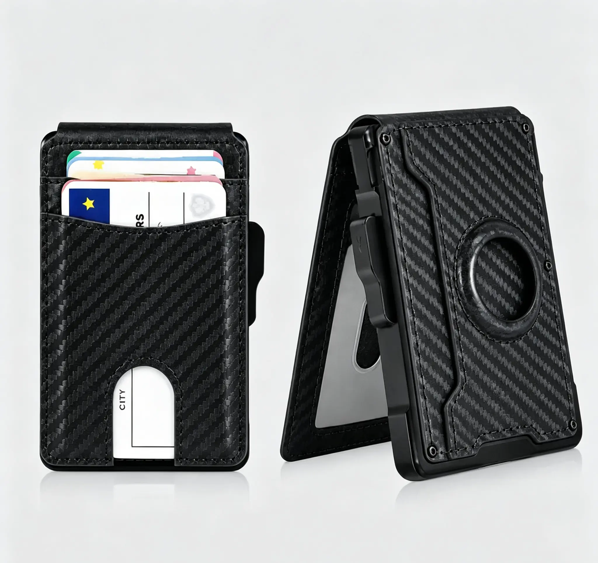 Men’s Leather-Metal Minimalist Decluttering Pop Up Wallet with Built-In AirTag Slot, RFID Blocking Bifold Card Holder with ID Window, Multi-Slots, Slim Front Pocket Daily Carry Accessory, Gift Ideas for Father’s Day