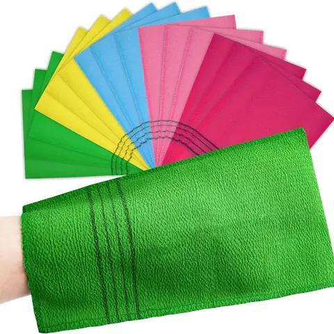 Exfoliating Mitt Gloves Gentle Clean Frosted Fiber, Large Body Scrubber 15 Pcs Bulk Pack Korean Washcloth for Dead Skin Removal, Daily Shower Bath for Men & Women