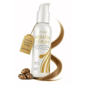 VITAMINS hair cosmetics Keratin Hair Serum Oil for Frizzy, Dry, Damaged Hair - Anti-Frizz Shine Gloss Treatment, Heat Protectant with Biotin, Castor Oil and Collagen - 4.25 fl oz