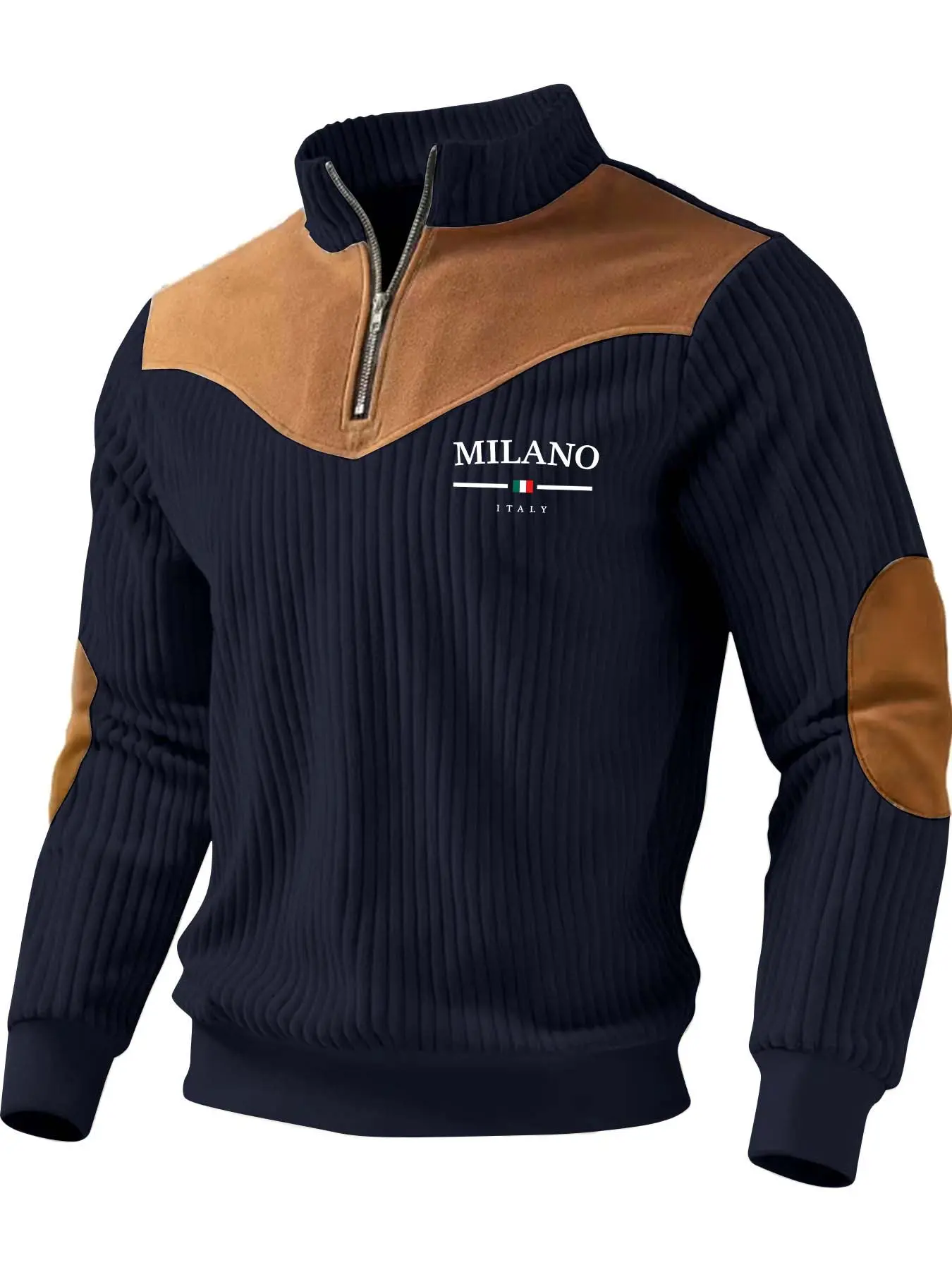 Men's half-high collar zipper patchwork sweater