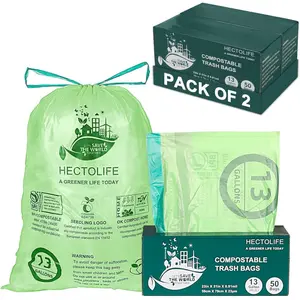 13 Gallon,100 Count, Compostable Trash Bags with Drawstring,Tear Resistant Kitchen Food Scrap Waste Bag, ASTM D6400, US BPI and Europe OK Compost Home Certified