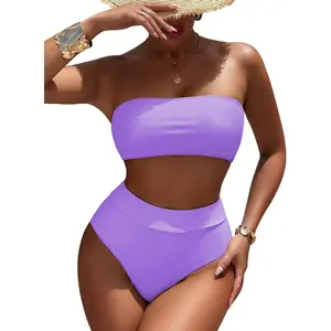 Women's High Waist Bikini Set Removable Strap Bandeau Two Piece Swimsuit Bathing Suit