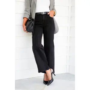 Risen High Rise Black Crop Wide Leg Jeans with Rhinestones