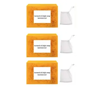 [BUY 1 GET 2 FREE] Lemon Turmeric & Kojic Acid Soap Bar, Summer Acne Face & Body Wash for Men & Women, Daily Skincare Cleanser Sets with Soap Saver Bags, Christmas Gift