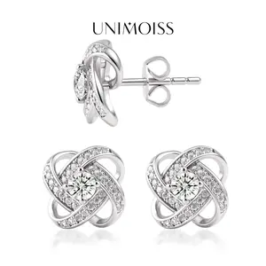 UniMoiss Moissanite Love Knot Stud Earrings Silver-Plated Flower Windmill Studs Jewelry Birthday Valentine's Day Wedding Engagement Anniversary Gift Daily Wear