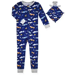 Infant Boys Soft Snuggle Jersey Zip-Up Coverall Pajama with Blankey Buddy - Racer