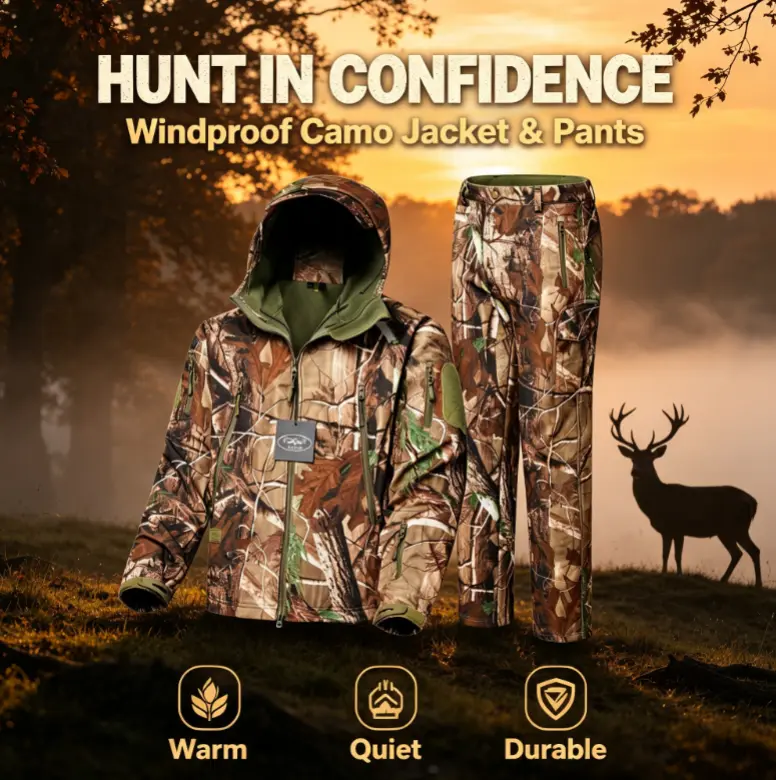 men suit Men's outdoor hunting suit, warm windproof assault suit, outdoor training suit mountaineering suit, men's plus size camouflage jacket oversized lightweight