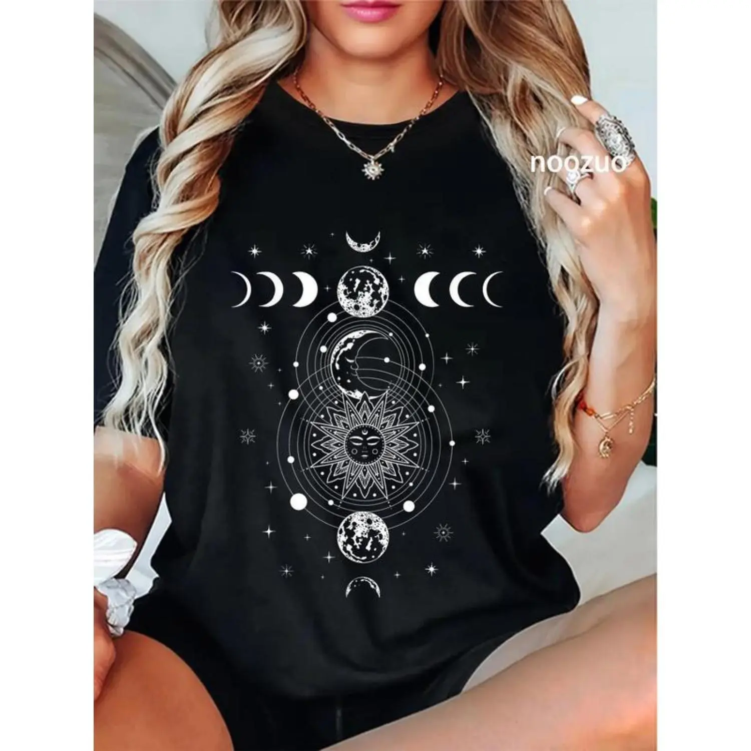 100 Percent Cotton Celestial Moon Phase Sun Crystal Stars Vintage Astrology T Shirt