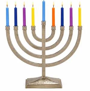 Rite Lite Aluminum Hammered Menorah - Modern Hanukkah Candle Menorah Elegant Centerpiece Chanukah Candlestick Holder Jewish Holiday Party Favors Judaica Decorations Gifts 8.5" H (Pewter Finish)
