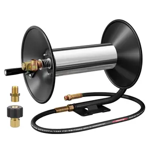 100FT 3/8'' NPT Pressure Washer Hose Reel, TikTokShopBlackFriday, 100FT High Pressure Hose Reel with Hand Crank, 3/8" Heavy Duty Steel Pressure Washer Reel, 4000 PSI Power Washer Hose Reel Swivel Arm for Air/Liquid/Water Use