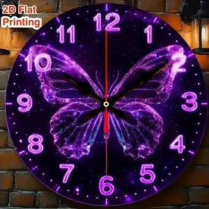 1 purple neon effect butterfly wall clock| Silent, no ticking, starry sky decorative clock, suitable for living room, bedroom, teen girl's room, easy-to-read numbers, perfect home and office decoration gift, made of acrylic material