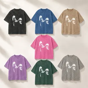 Men's 260G Heavyweight 100% Cotton Acid Wash Oversized DTG Sneaker Graphic Short-Sleeve Vintage Loose-Fit Streetwear Sport T-Shirt