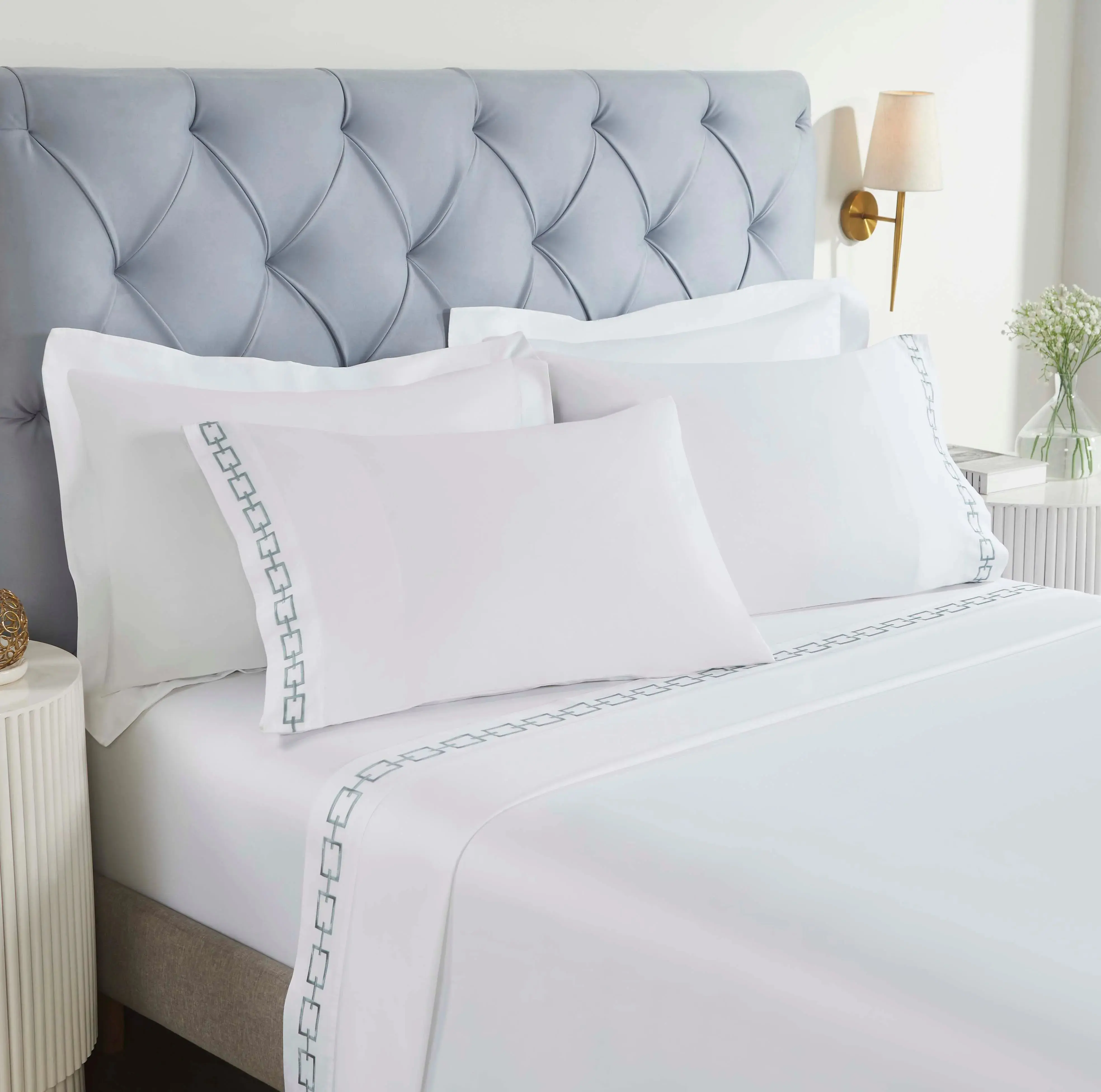 100% Cotton Embroidered Deep Pocket Sheet Set