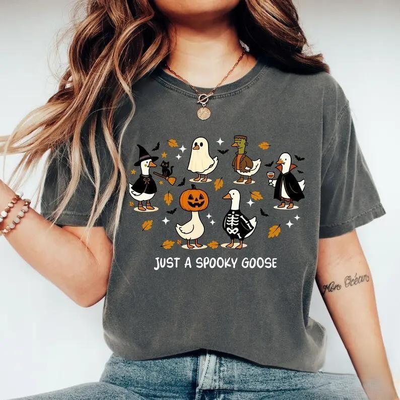 Comfort Colors Just A Spooky Goose Shirt, Cute Halloween Goose Tee, Funny Ghost Goose Graphic T-Shirt, Cozy Fall Gift…