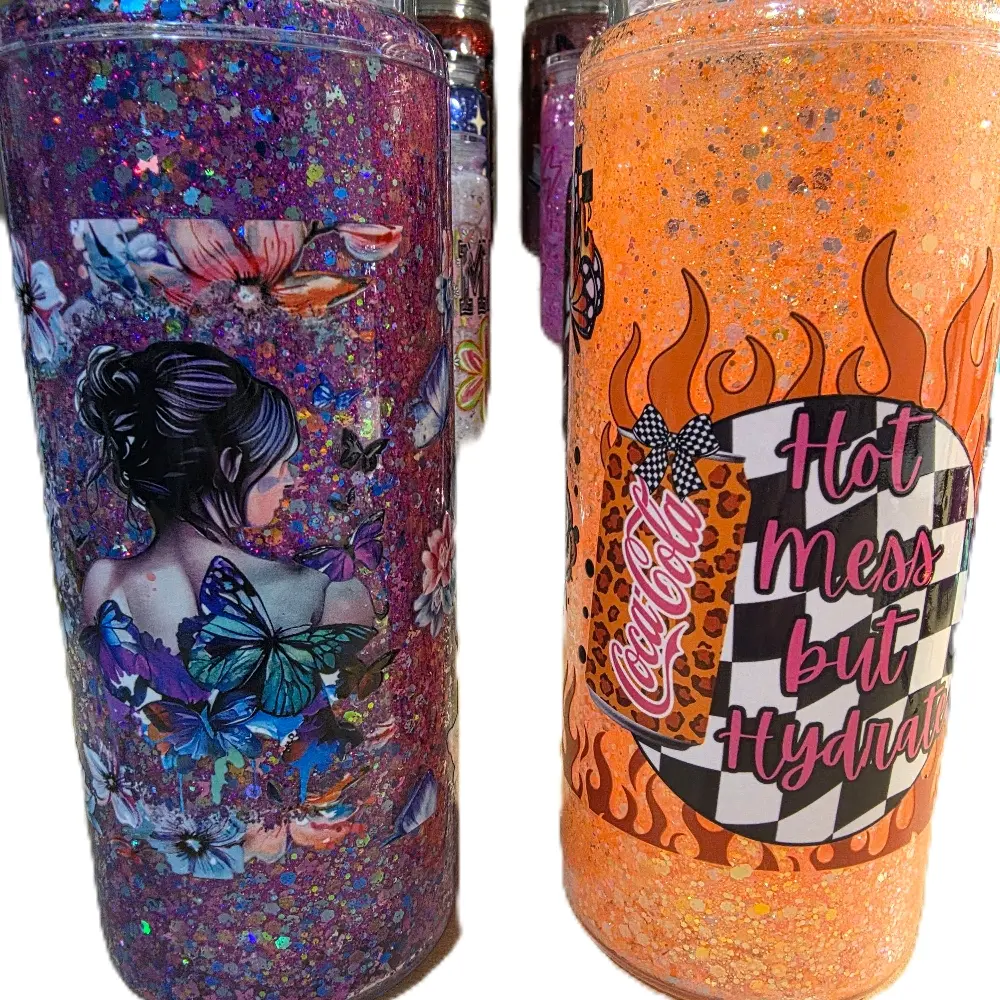20oz with handle glitter cup